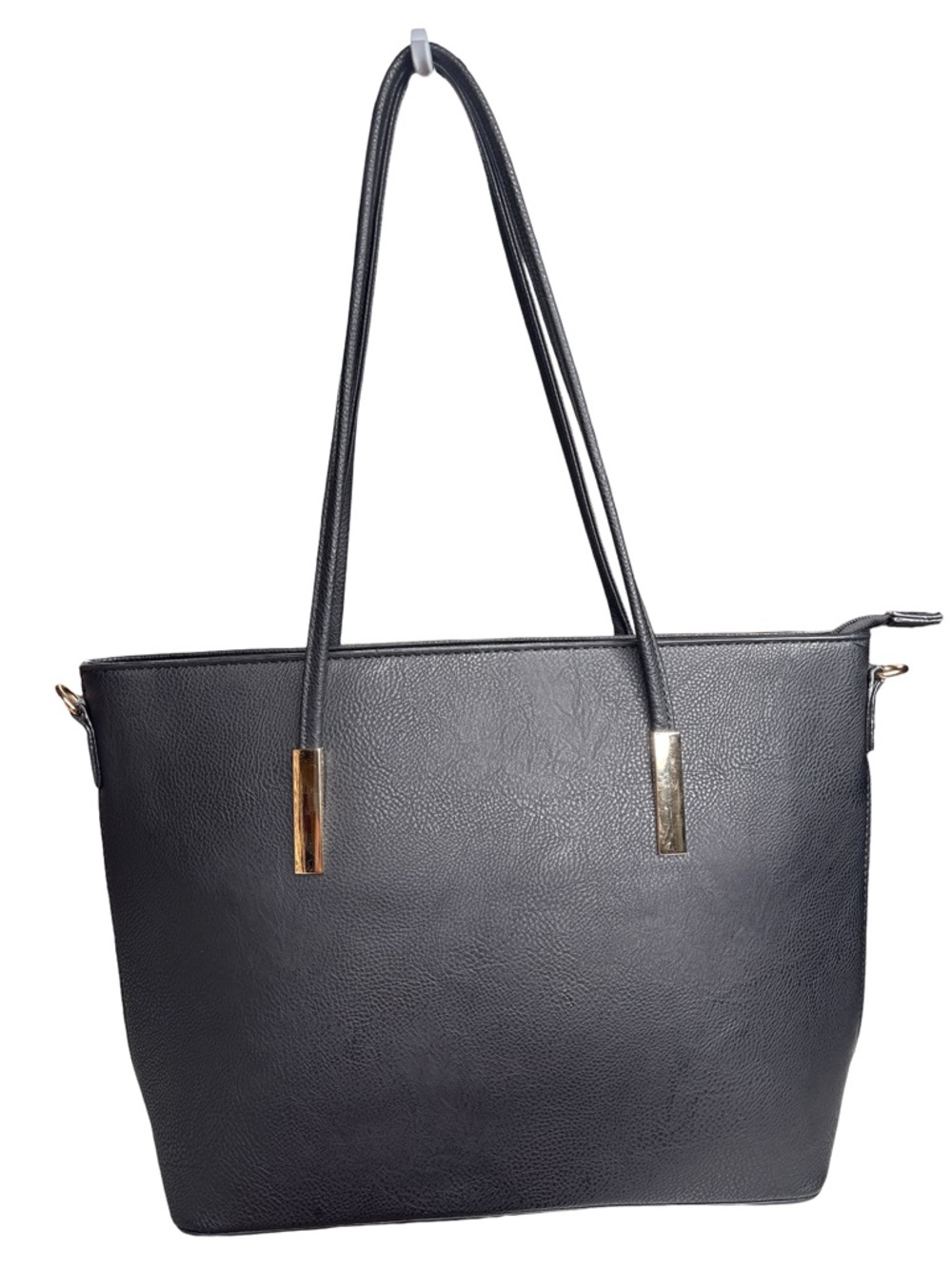 Black Vegan Leather Tote Bag with Gold Hardware NWT